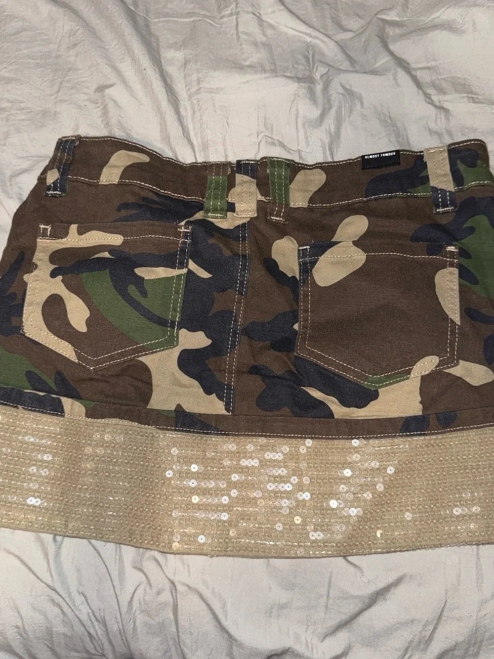Camo Sequin Hem Mini Skirt - Green Camo